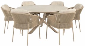 Taste by 4 Seasons Florence tuinset latte met Prado tafel met keramisch blad Ø 160 cm Tuinset   beige weerbestendig