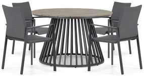 Tuinset Ronde Tuintafel 125 cm Aluminium/textileen Grijs 4 personen Lifestyle Garden Furniture Rome/Sorrento