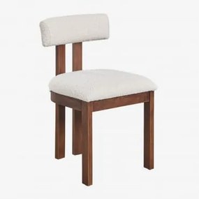 Set Van 2 Gestoffeerde Eetkamerstoelen Argider Donker Hout & Bouclé Gebroken Wit - Sklum