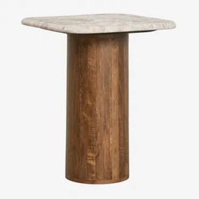 Vierkante Bijzettafel 40x40 Cm In Marmer En Mangohout Merieines ↑50 Cm - Sklum