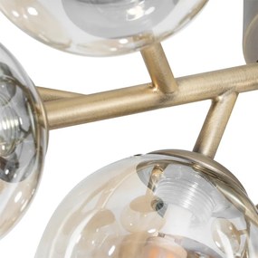 Art Deco plafondlamp brons met amber glas 12-lichts - Bianca