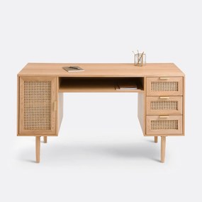 Bureau dubbele blok in gefineerd eiken en rotan, Loris