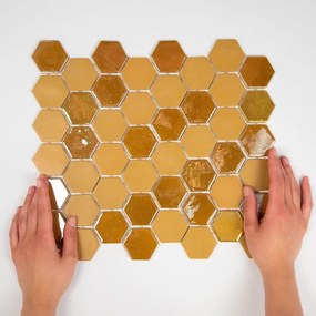 The Mosaic Factory Valencia mozaïektegel - 27.6x32.9cm - wandtegel - Zeshoek/Hexagon - Gerecycled glas Mustard mat/glans VAL035