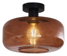 Retro plafondlamp zwart met brons glas - Bizle