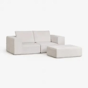 2-delige Modulaire Bank En Poef Van Chenille Vacuüm Verpakt Norridge Chenille Crèmebeige - Sklum