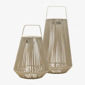 Set Van 2 Draadloze Led-zonne-tafellampen Voor Buiten, Gemaakt Van Ijzer En Gevlochten Touw Liberian Tapioca Beige - Sklum