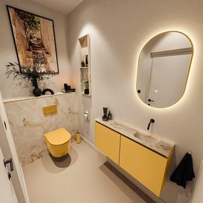 MONDIAZ TURE-DLUX 100cm toiletmeubel Ocher. EDEN wastafel Frappe positie rechts. Zonder kraangat. TUREDX100OCHR0FRA