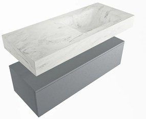 Mondiaz Alan DLux badmeubel 110cm plata 1 lade met wastafel opalo rechts 1 kraangat