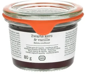 Confiture, zwarte kers/vanille, 80 gram