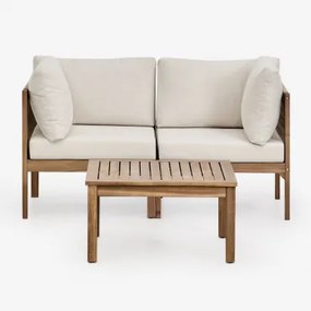 Tuinset Met 2-delige Modulaire Bank Met Armleuningen En Salontafel Van Acaciahout Branson Wit Gardenia - Bruin Acacia - Sklum