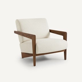 Fauteuil in massief notenhout in bouclé stof, Izag