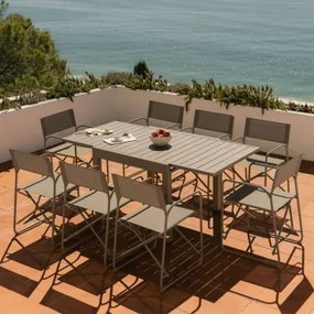 Set Van 90-180x90 Cm Uitschuifbare Aluminium Starmi Tafel En 8 Inklapbare Melida Tuinstoelen Van Staal Moka Bruin - Sklum