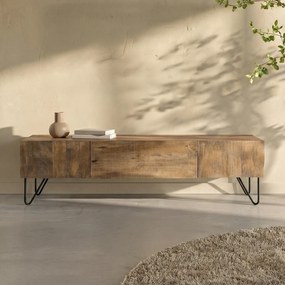 TV-meubel Mangohout Met Golvend Front - 160x35x45cm.