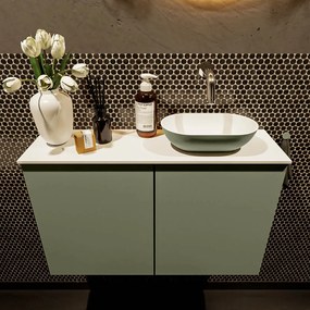 Mondiaz Fowy toiletmeubel 80cm army met legergroene waskom rechts zonder kraangat