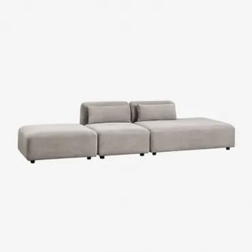 2-delige Modulaire Bank Met Chaise Longue Rechts En Fogler Poef Corduroy Grijs – Taupe – Koel - Sklum