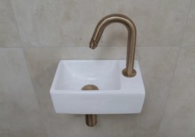 Mueller Rhea XXS fonteinsetje wit glans met gebogen verouderd messing kraan rechts