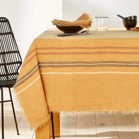 Tafelkleed met geweven-geverfde strepen, gewassen linnen, Keita
