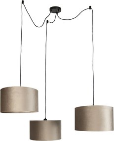 Hanglamp zwart met taupe kap 35cm 3-lichts - Cava