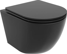 Mexen Lena wc-pot Rimless met zacht sluitende slim zitting, duroplast, zwarte mat - 30221085