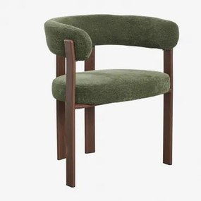 Pack Van 4 Gestoffeerde Eetkamerstoelen Met Armleuningen En Ijzeren Frame Jolie Donkerbruin Hout & Chenille Saliegroen - Sklum