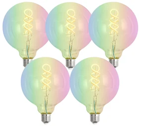 Set van 5 Smart E27 dimbare LED lampen G125 helder RGBW 4W 250 lm 2700K