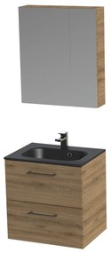 Tiger Studio badkamermeubel met spiegelkast en zwarte wastafel 60cm chalet eiken