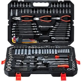 VEVOR 314-delige dopsleutelset met ratelsleutelbox met 1/4", 3/8" en 1/2" aandrijvingen, ratelsleutelset met omkeerbare ratel, universele gereedschapsset voor dagelijkse reparaties en doe-het-zelfprojecten.