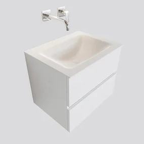 MONDIAZ VICA Badkamermeubelset - 60cm - 2 lades - wasbak Cloud midden - 0 kraangaten - solid surface talc PC75341052