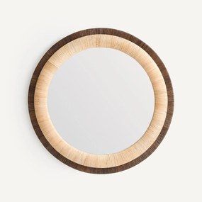 Ronde spiegel in tweekleurig rotan, diameter 91 cm, MAE