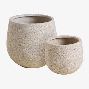 Set Van 2 Buitenpotten Ø20 Cm / Ø35 Cm In Polyresin Ugor Licht Zandbruin - Sklum