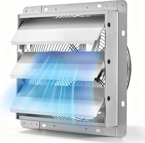 VEVOR 312mm afzuigventilator met lamellen, industriële wandventilator, 34W, stalen behuizing, wandmontage, 2124m³/h, 1400rpm, stille werking, ventilatie + koeling voor garage, kas, werkplaats, stal