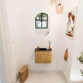 Mondiaz Joya DLux 50cm toiletmeubel ronding rechts oak met wastafel faye links 1 kraangat lava