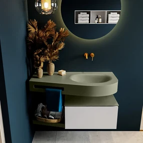 Mondiaz Riva badmeubel 100cm Linen met 1 lade en wastafel rechts 0 kraangaten Army