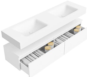 Zaro Alan badmeubel 160cm talc 2 lades met vrijhangende wastafel cloud dubbel 2 kraangaten talc