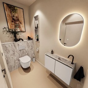 Mondiaz Ture DLux toiletmeubel 80cm linen met wastafel glace rechts met kraangat