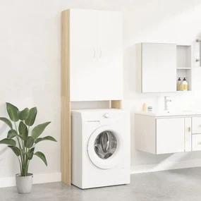 vidaXL Wasmachinekast 64x25,5x190 cm wit en sonoma eikenkleurig