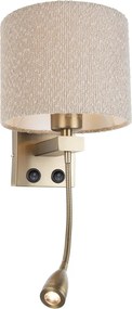 Wandlamp bronze met flexarm en kap beige van teddy stof 18cm - Brescia Combi