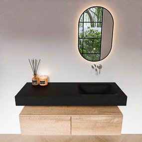 Zaro Alan badmeubel 130cm washed oak 2 lades met vrijhangende wastafel cloud rechts zonder kraangat urban