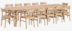 Set Uitschuifbare Eettafel 220-320x95 Cm Treveris En 12 Eikenhouten Eetkamerstoelen Mireita Eikenhout - Sklum