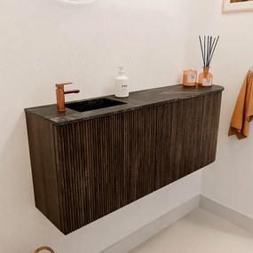 Mondiaz Joya DLux 100cm toiletmeubel ronding rechts walnut met wastafel faye links 1 kraangat lava