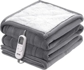 VEVOR elektrische deken, 180 x 200 cm, Queensize, elektrische verwarmingsdeken van zachte flanel lamswol, verwarmd bed met 9 tijdinstellingen en 6 warmtestanden, warme deken als verjaardagscadeau, grijs