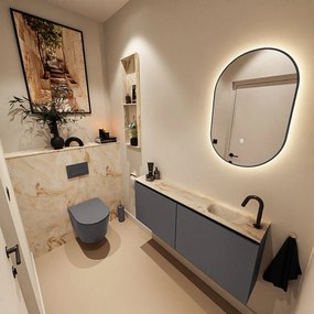 Mondiaz Ture DLux toiletmeubel 120cm dark grey met wastafel frappe rechts met kraangat