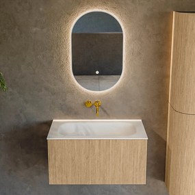 Mondiaz Kurve 80cm badmeubel oak met 1 lade en wastafel big small midden zonder kraangat