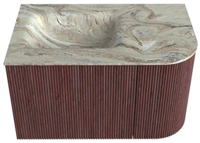Mondiaz Kurve-dlux 75cm badmeubel ronding rechts ruby met 1 lade en deur en wastafel grunne links zonder kraangat glace