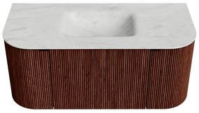 Mondiaz Kurve-dlux 100cm badmeubel ronding links/rechts ruby met 1 lade en 2 deuren en wastafel grunne midden zonder kraangat opalo