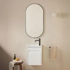 Badkamermeubelset In Hout Met Geïntegreerde Wastafel Narek Wit & Ovale Led En Anticondens Zwart 50x100 Cm Asteiro & Zwart ↑20 - Sklum