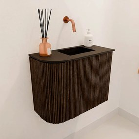 Mondiaz Joya 50cm toiletmeubel ronding links walnut met wastafel faye rechts zonder kraangat urban