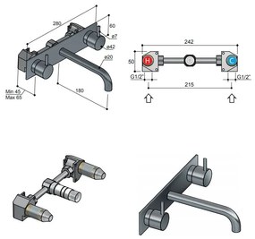 Hotbath Cobber inbouw wastafelkraan 18cm met plaat verouderd ijzer