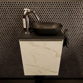 Mondiaz Fowy toiletmeubel 40cm Carrara met zwarte waskom rechts en kraangat