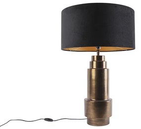 Art Deco tafellamp brons velours kap zwart met goud 50 cm - Bruut Art Deco E27 cilinder / rond Binnenverlichting Lamp